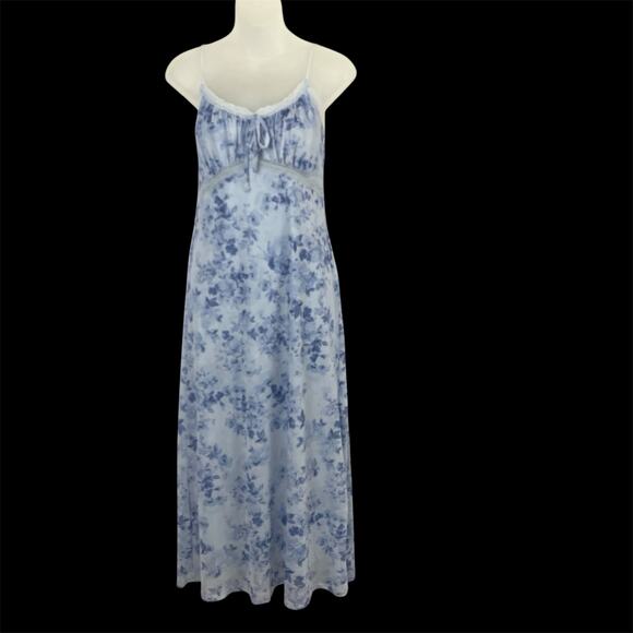 Pink‎ Rose Babydoll Floral Slip Dress L Light Blue Lace Milkmaid Cottagecore NWT - Picture 1 of 10